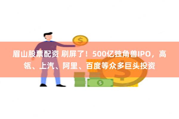 眉山股票配资 刷屏了！500亿独角兽IPO，高瓴、上汽、阿里、百度等众多巨头投资