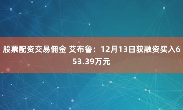 股票配资交易佣金 艾布鲁：12月13日获融资买入653.39万元